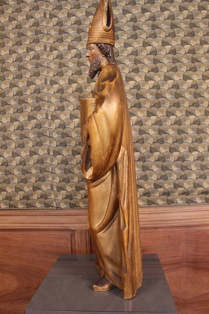 Large Statue Of A Holy Bishop, 18th Century, Gilded Wood photo for sale
