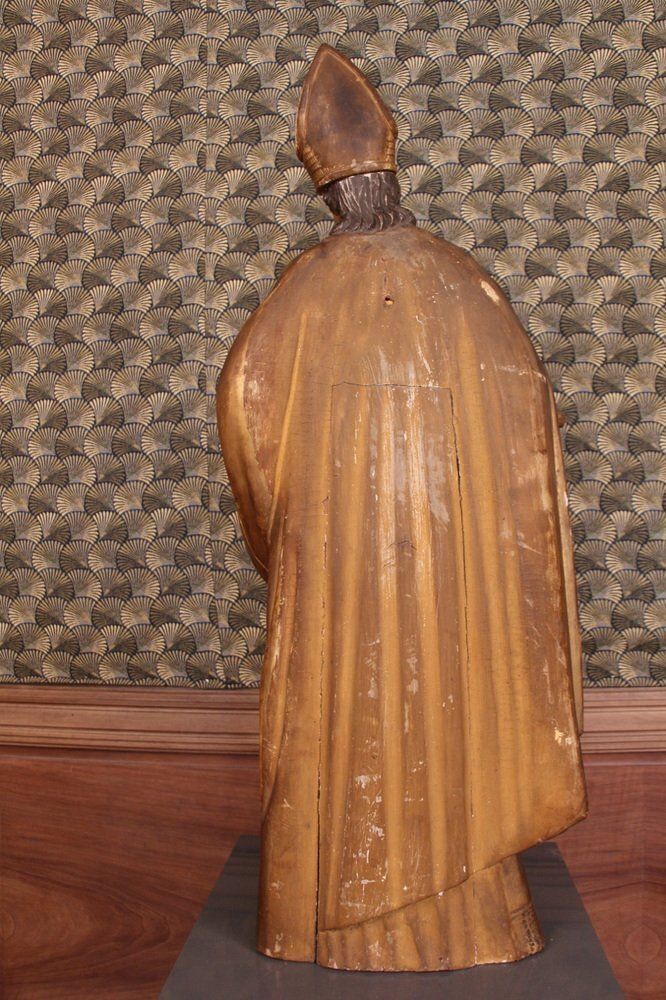 Large Statue Of A Holy Bishop, 18th Century, Gilded Wood photo Art