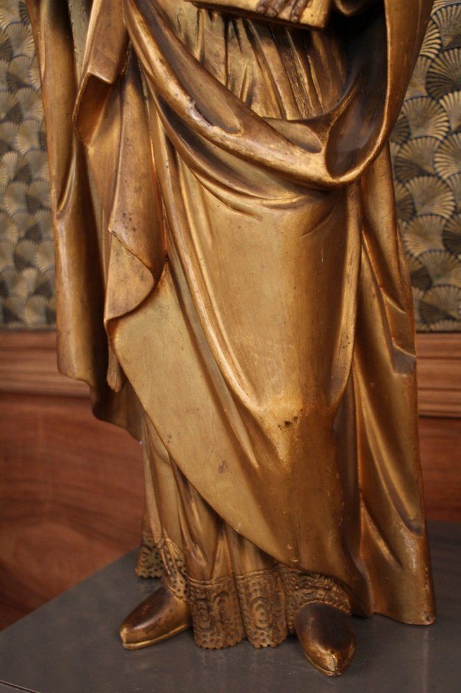 Large Statue Of A Holy Bishop, 18th Century, Gilded Wood photo vinterior