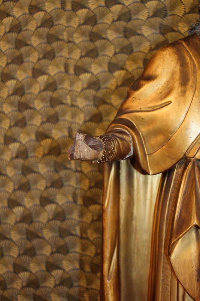 Art Large Statue Of A Holy Bishop, 18th Century, Gilded Wood photo