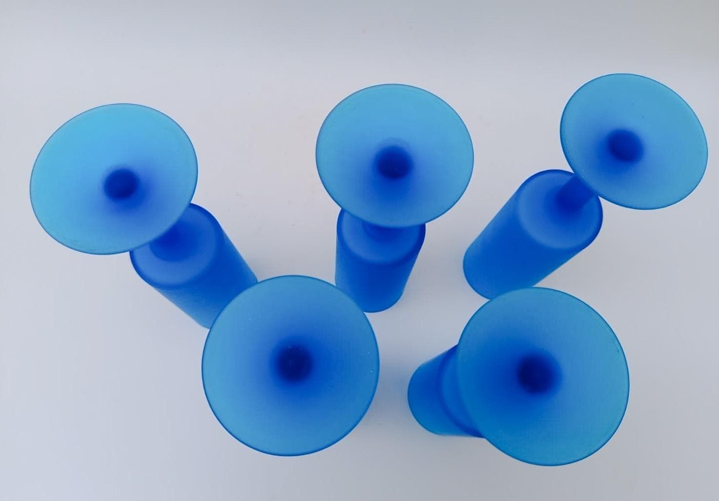 Set Of 5 Champagne Flute Glasses Designed By Carlo Moretti In Turquoise Satin Murano Glass photo 220.0