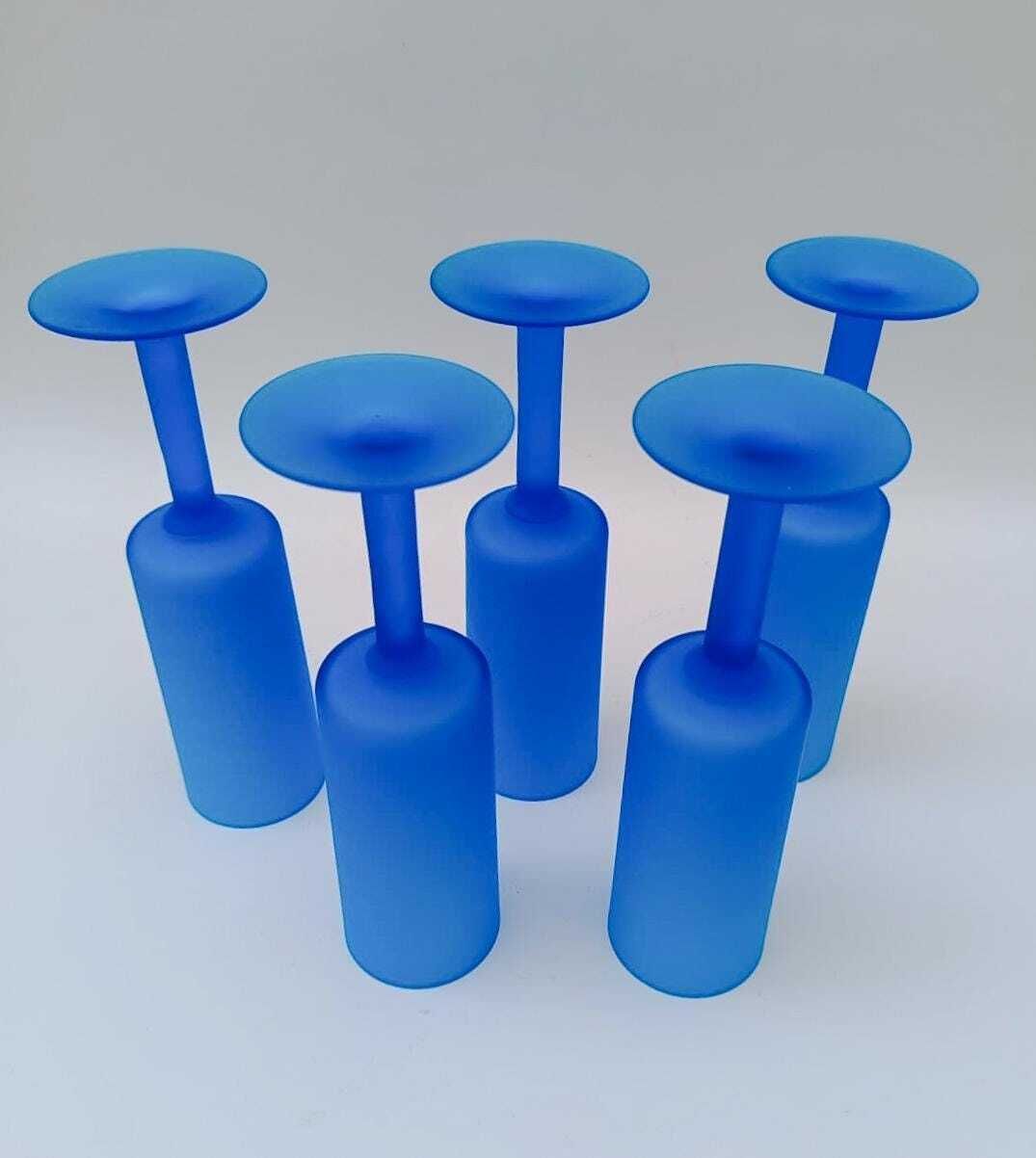 Set Of 5 Champagne Flute Glasses Designed By Carlo Moretti In Turquoise Satin Murano Glass photo vinterior
