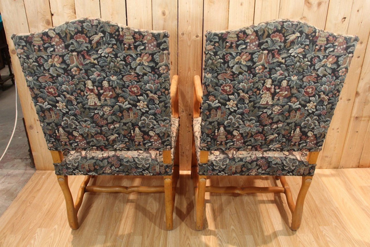 Louis XIII Style Sheep Bone Armchairs, 1890s, Set Of 2 photo vinterior