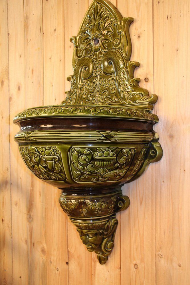 Large 19th Century Fountain Wall In Ceramic, Sarreguemines, France photo vinterior