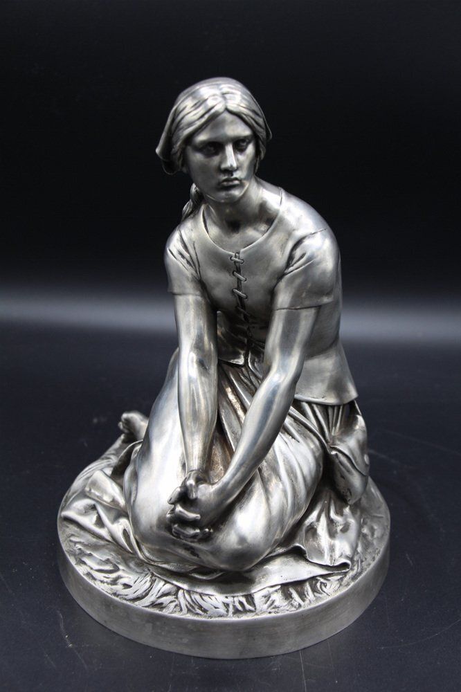 Chapu, Barbedienne Sculpture Of Joan Of Arc, 1800s, Bronze With Silver Patina
