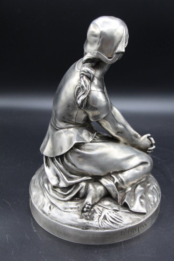 Chapu, Barbedienne Sculpture Of Joan Of Arc, 1800s, Bronze With Silver Patina photo for sale