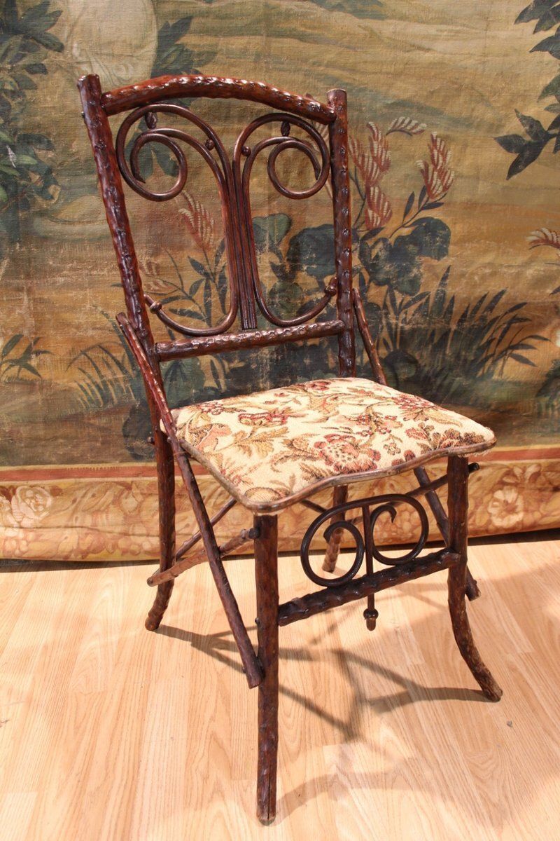 Folk Art Chair In Black Forest Branches, 1890s