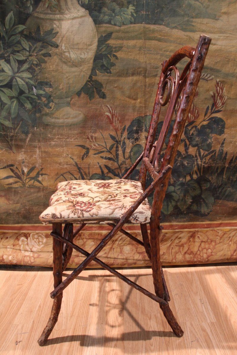 Folk Art Chair In Black Forest Branches, 1890s photo furniture