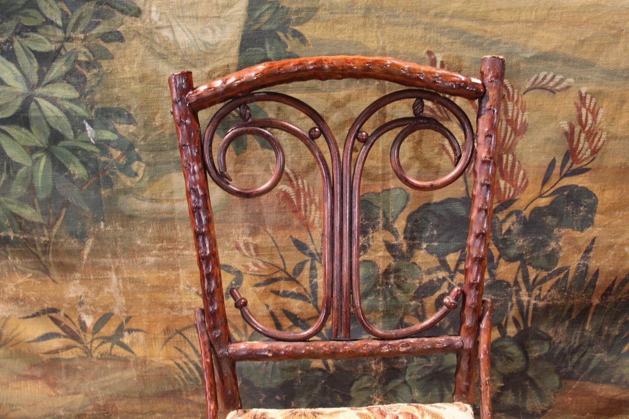 Folk Art Chair In Black Forest Branches, 1890s photo for sale