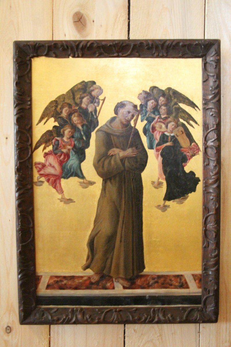 After Sandro Botticelli, St. Francis Of Assisi With Angels, 1800s, Oil On Canvas, Framed