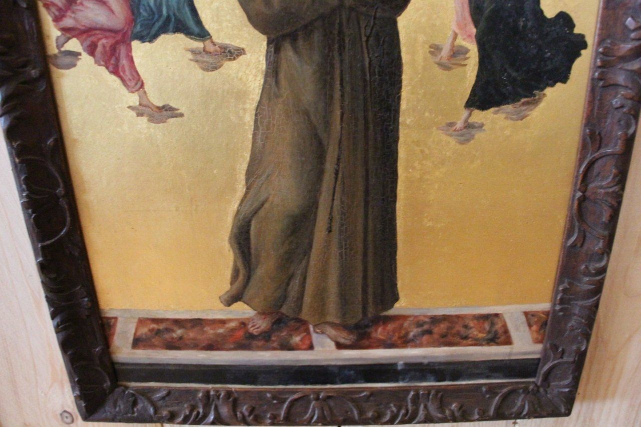 After Sandro Botticelli, St. Francis Of Assisi With Angels, 1800s, Oil On Canvas, Framed photo for sale
