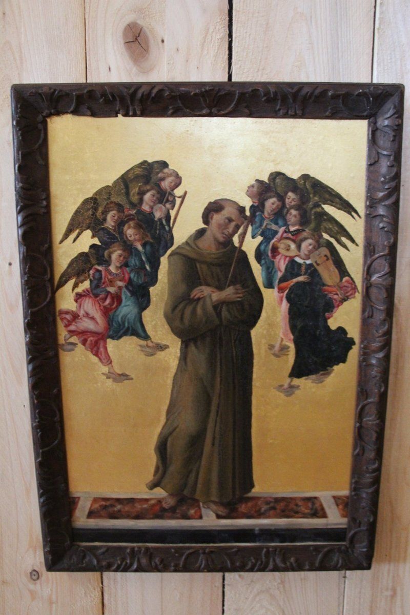 After Sandro Botticelli, St. Francis Of Assisi With Angels, 1800s, Oil On Canvas, Framed photo vinterior
