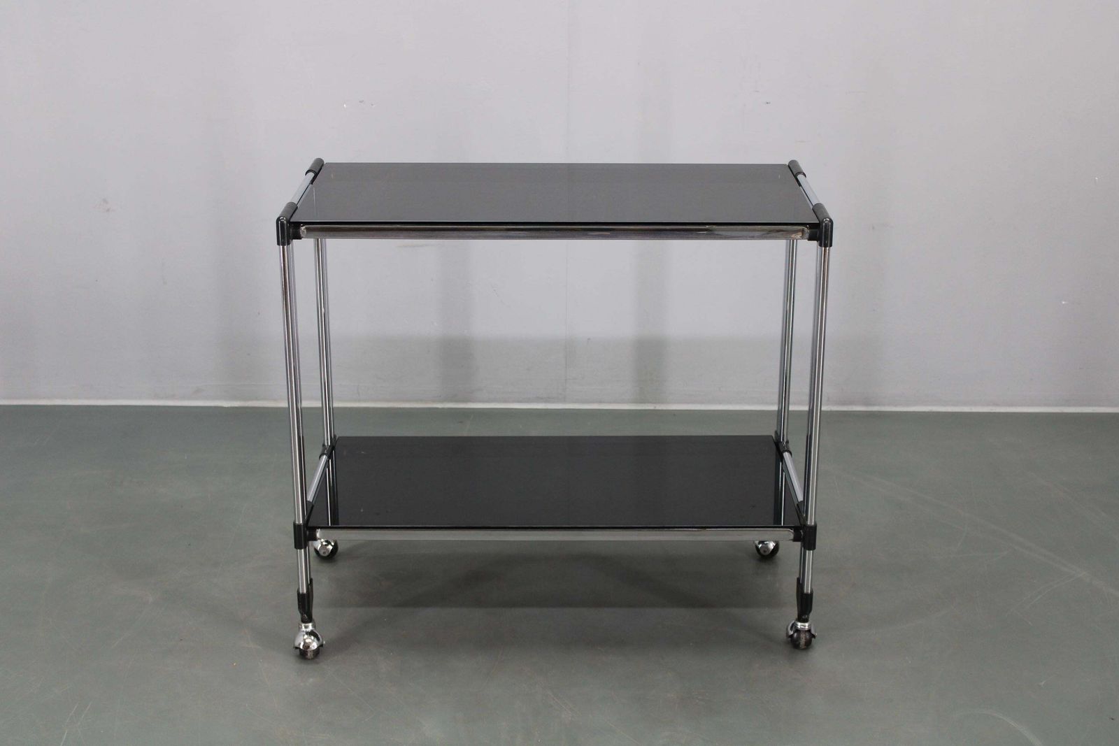 1970s Italian Chrome & Smoked Glass Serving Table On Casters photo for sale