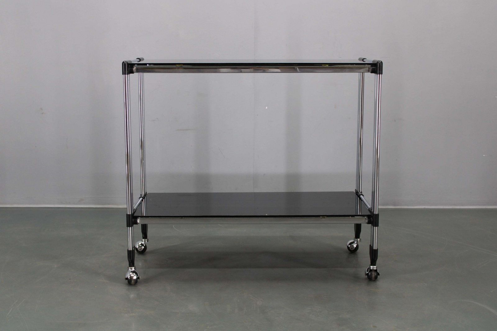 1970s Italian Chrome & Smoked Glass Serving Table On Casters photo Furniture
