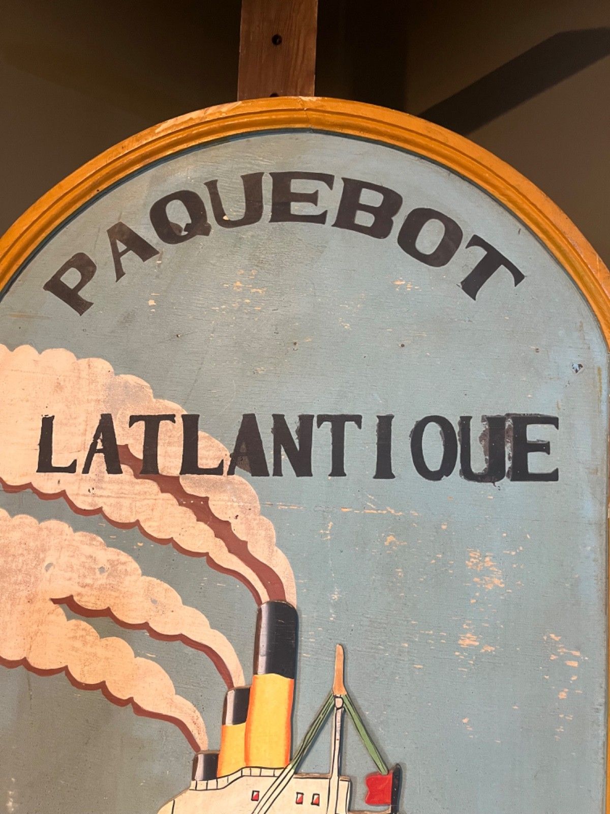 Antique Painting On Wood Of A Boat L'atlantique Paquebot Circa 1920's photo for sale