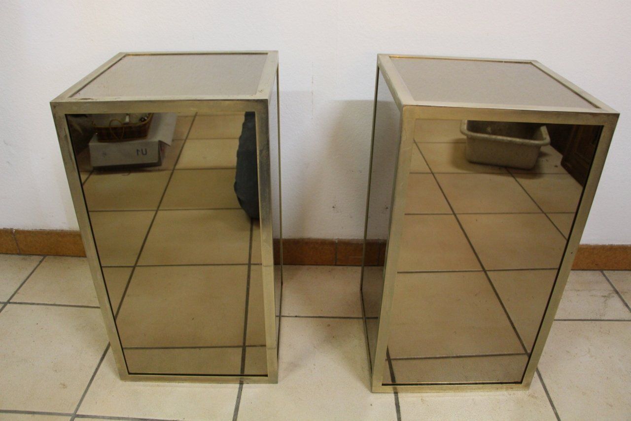 Mid Century Glass And Nickel Plated Brass Side Tables, 1950s, Set Of 2 photo Furniture