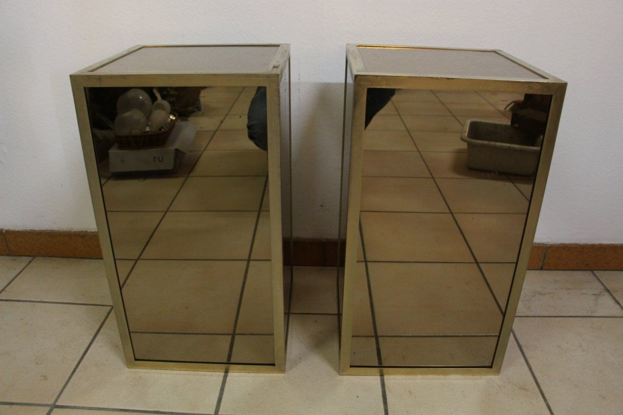 Mid Century Glass And Nickel Plated Brass Side Tables, 1950s, Set Of 2 photo 1696.0