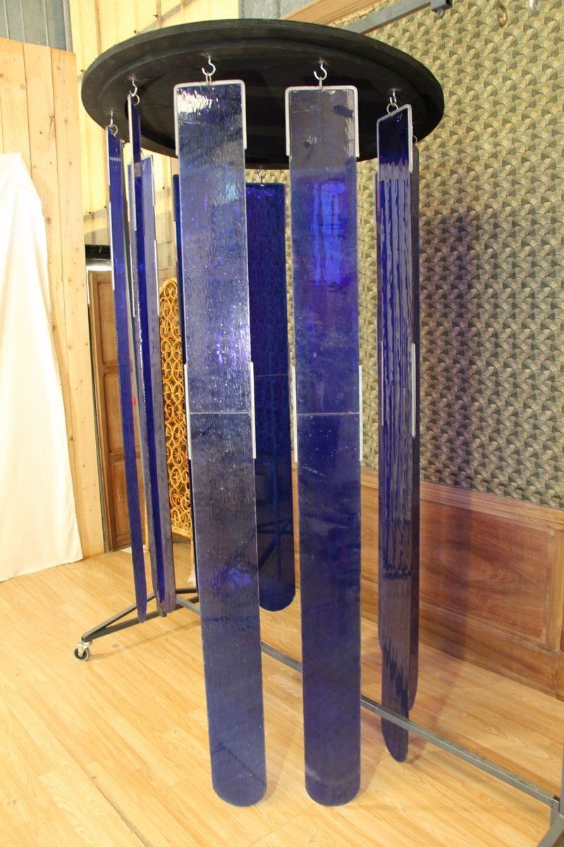 Large Chandelier In Royal Blue Stained Glass, 1970s photo vinterior