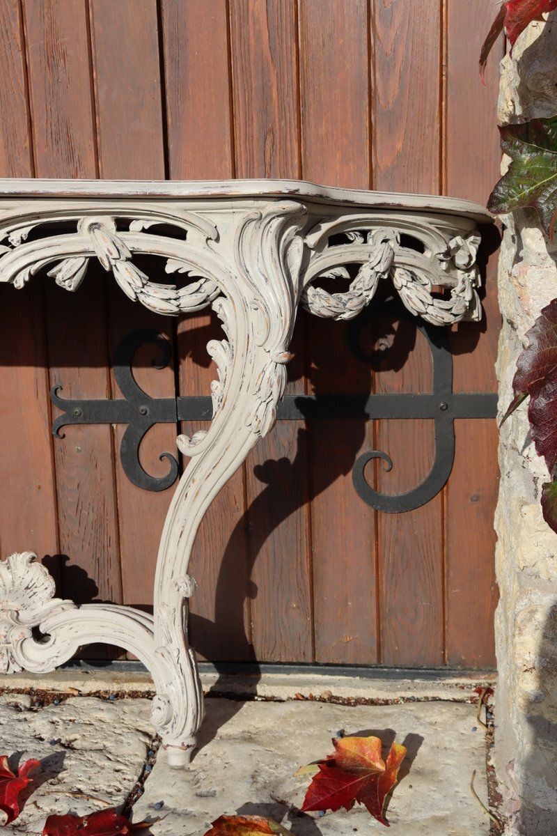 Large 18th Century Carved And Molded Console Table In Walnut And Oak photo vintage