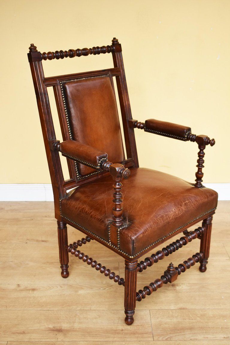 Pair Of 19th Century English Victorian Gothic Revival Walnut Armchairs photo vinterior