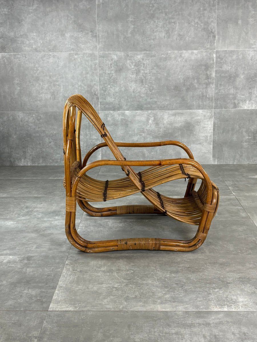 Wicker Lounge Chair Attributed To Raffaella Crespi, Italy, 1960s photo for sale