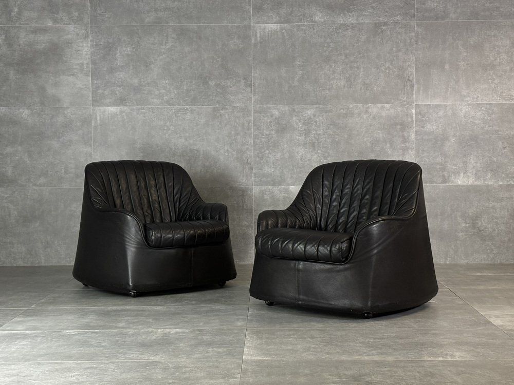 Set Of Ciprea Leather Armchairs By Afra And Tobia Scarpa For Cassina, 1960s
