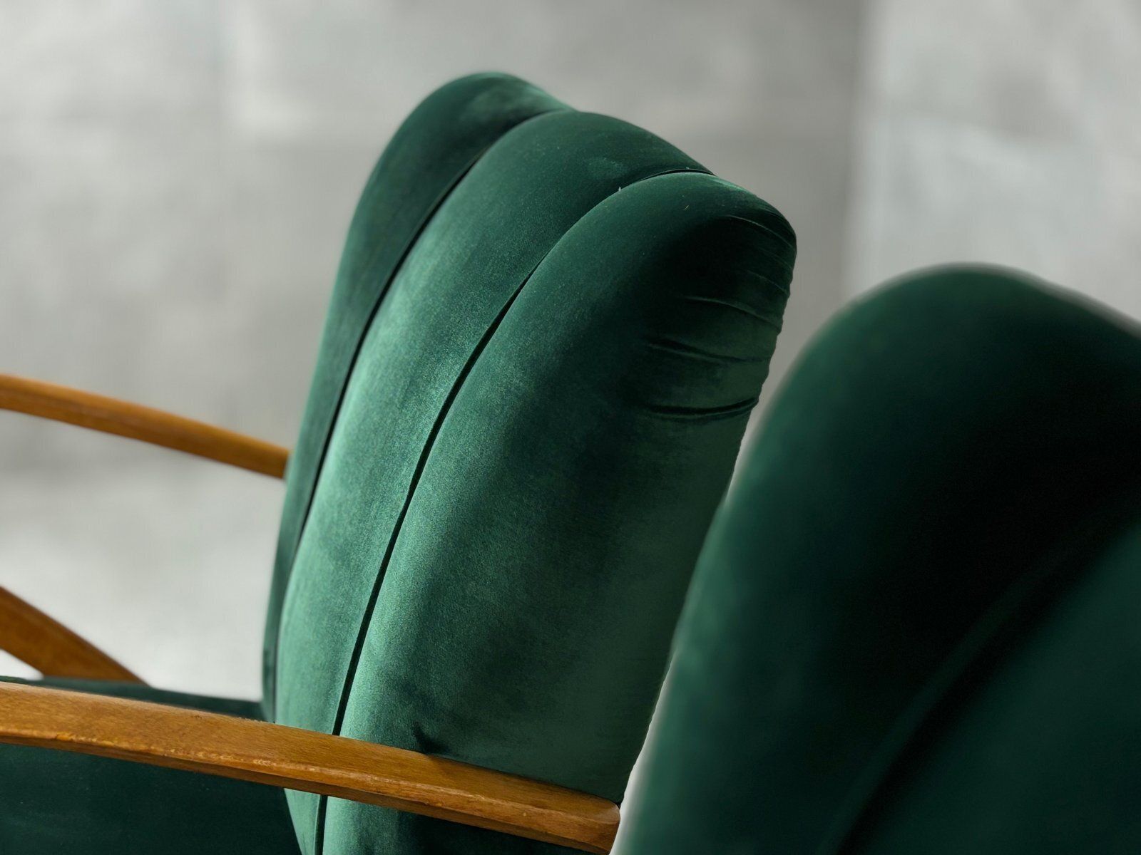 Set Of Wooden And Velvet Armchairs, 1940s photo vinterior