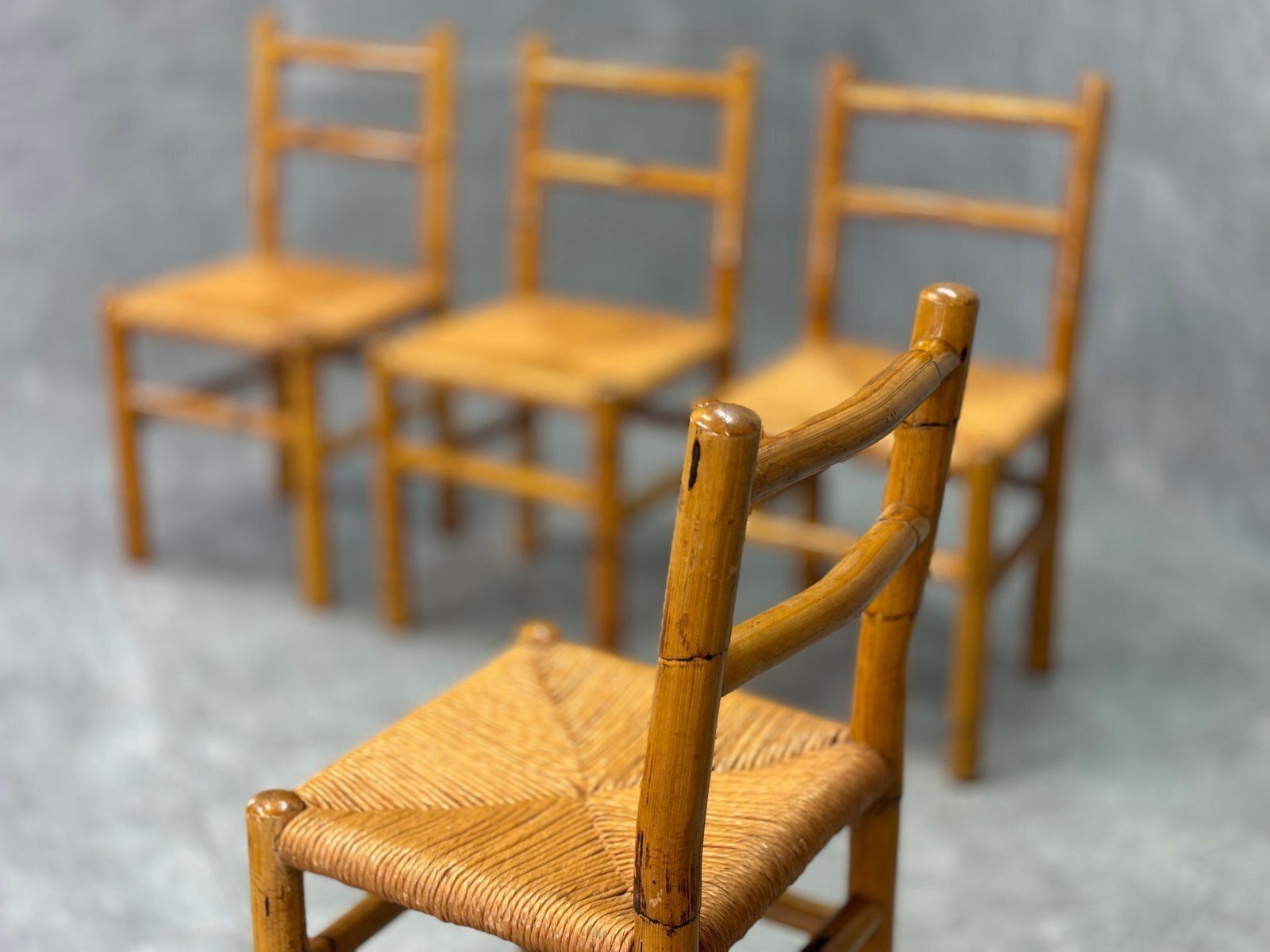 Bamboo And Straw Chairs, 1970s, Set Of 4 photo for sale