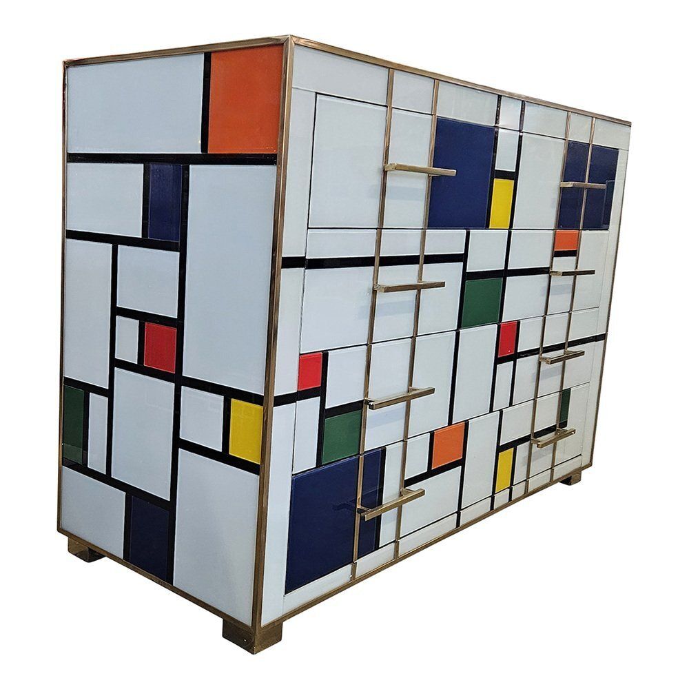 Mondrian Style Four Drawer Dresser In Murano Glass, 1980s photo for sale