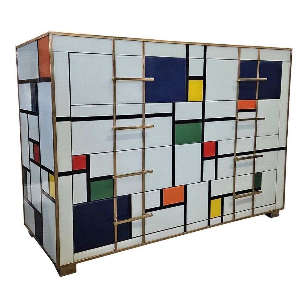 Mondrian Style Four Drawer Dresser In Murano Glass, 1980s photo 5585.0