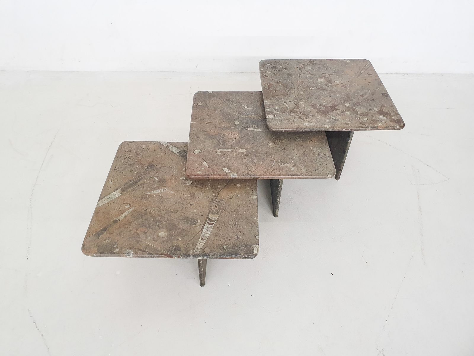Set Van Drie Salontafels Met Fossielsteen, Ca. Jaren 1970 photo vinterior