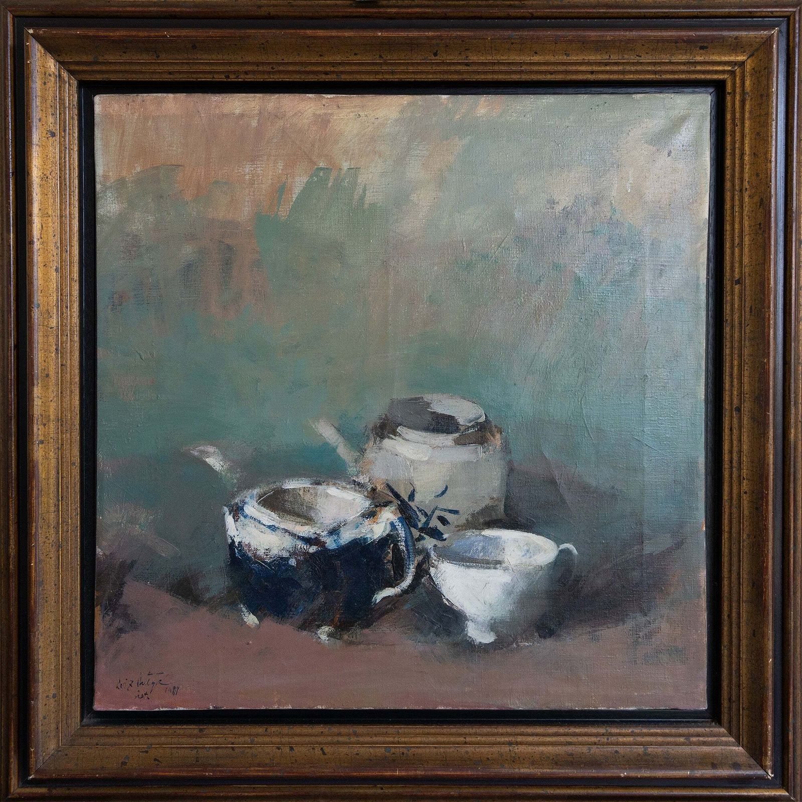 Pair Of Still Life Paintings   Oil Studies Teacups And Pots – Signed And Dated photo for sale