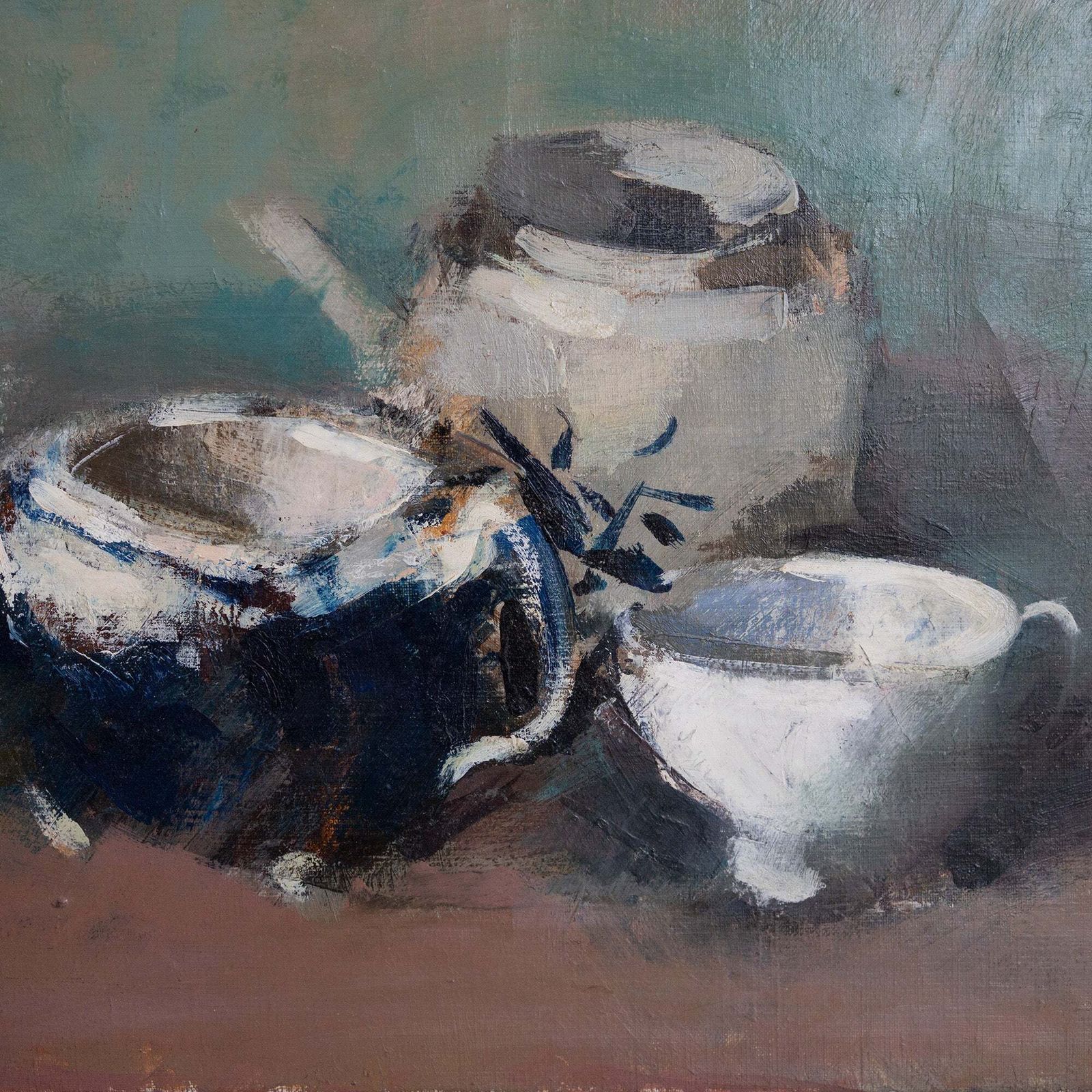 Pair Of Still Life Paintings   Oil Studies Teacups And Pots – Signed And Dated photo Art