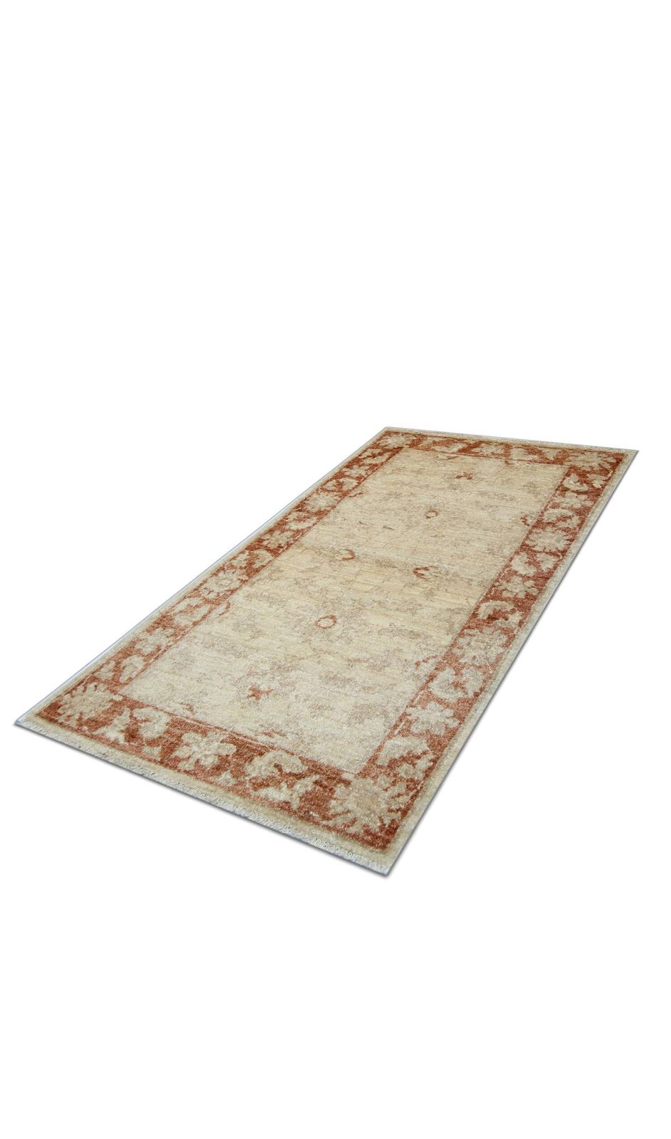 photo furniture Small Beige Wool Rug, Floral Oriental Carpet 118x65cm Neutral Home Decor