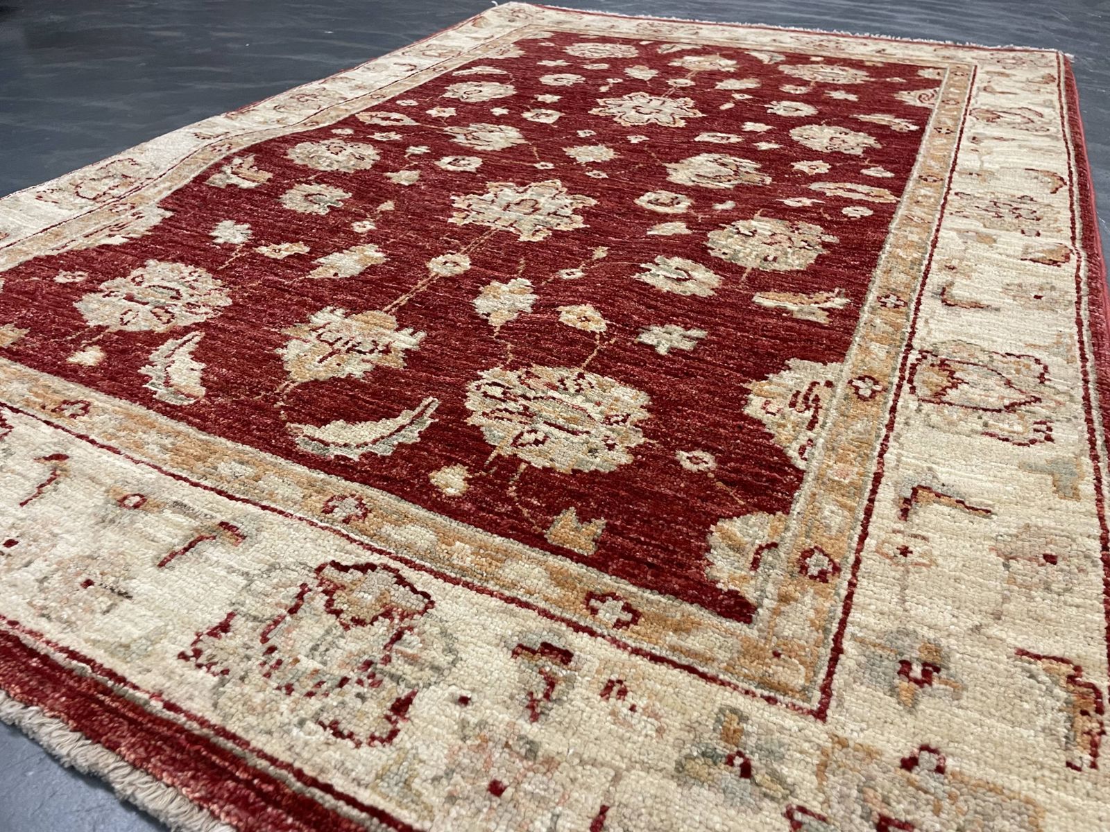Handmade Wool Red Rug, Floral Oriental Carpet For Living Room 152x100cm photo for sale