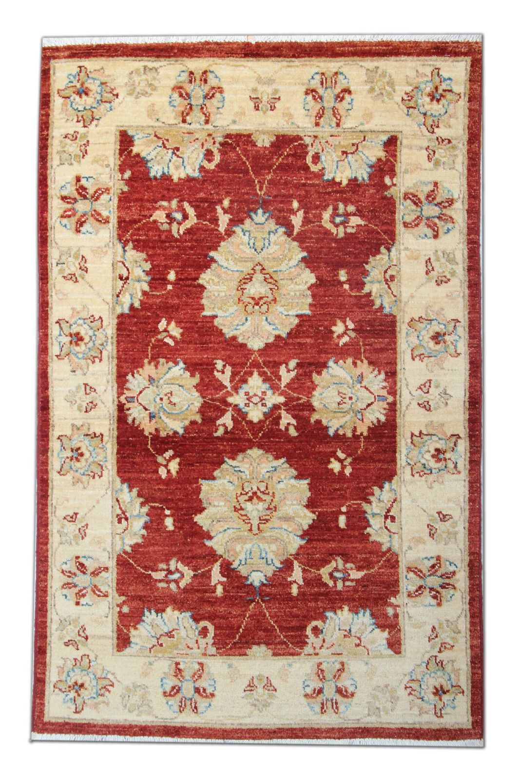 Red Gold Wool Rug, Handmade Floral Oriental Carpet 121x77cm Bedroom Decor photo furniture