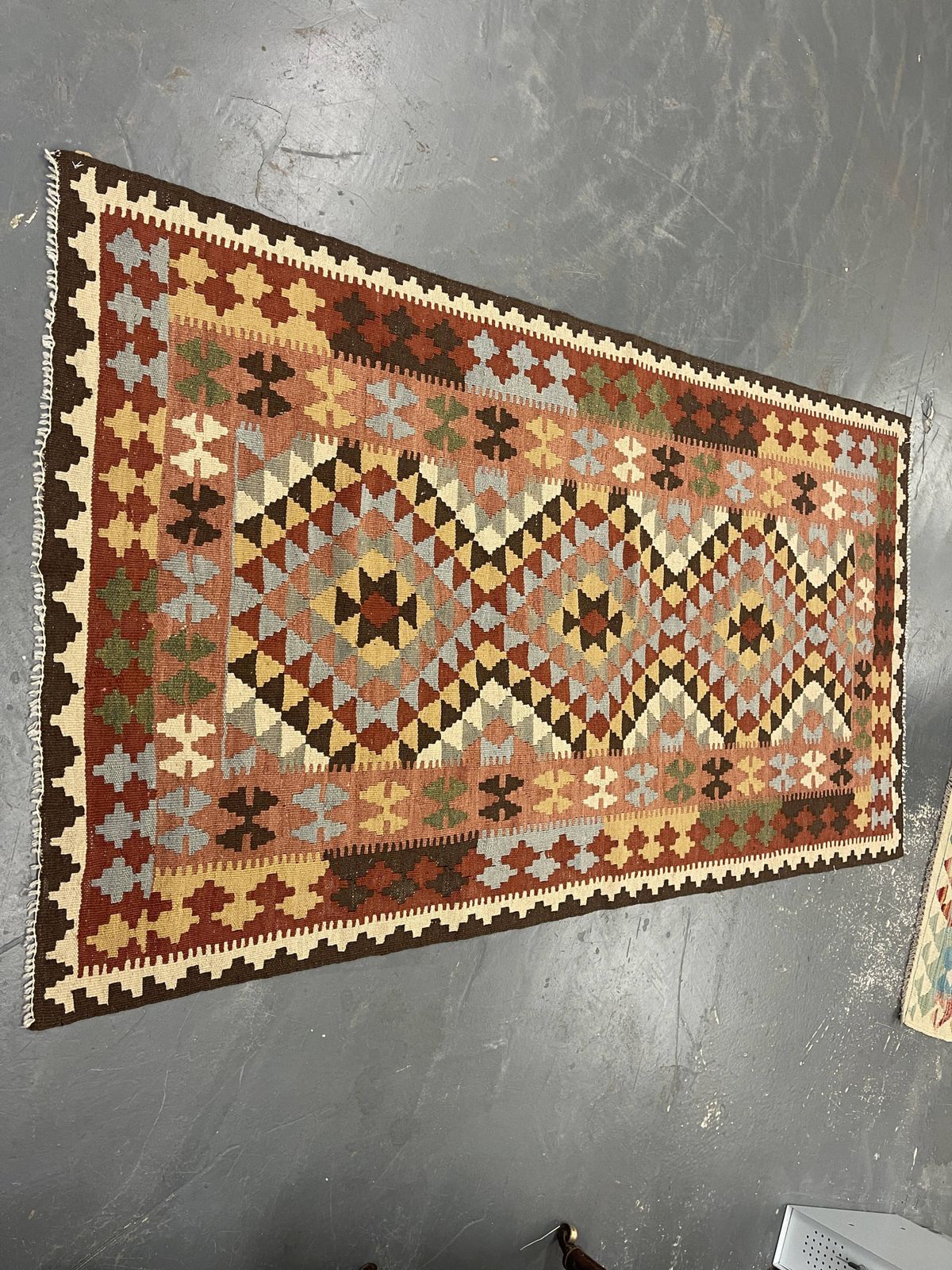 Geometric Kilim Runner Rug, Handmade Wool Contemporary Rug 185 X 103 Cm photo buy