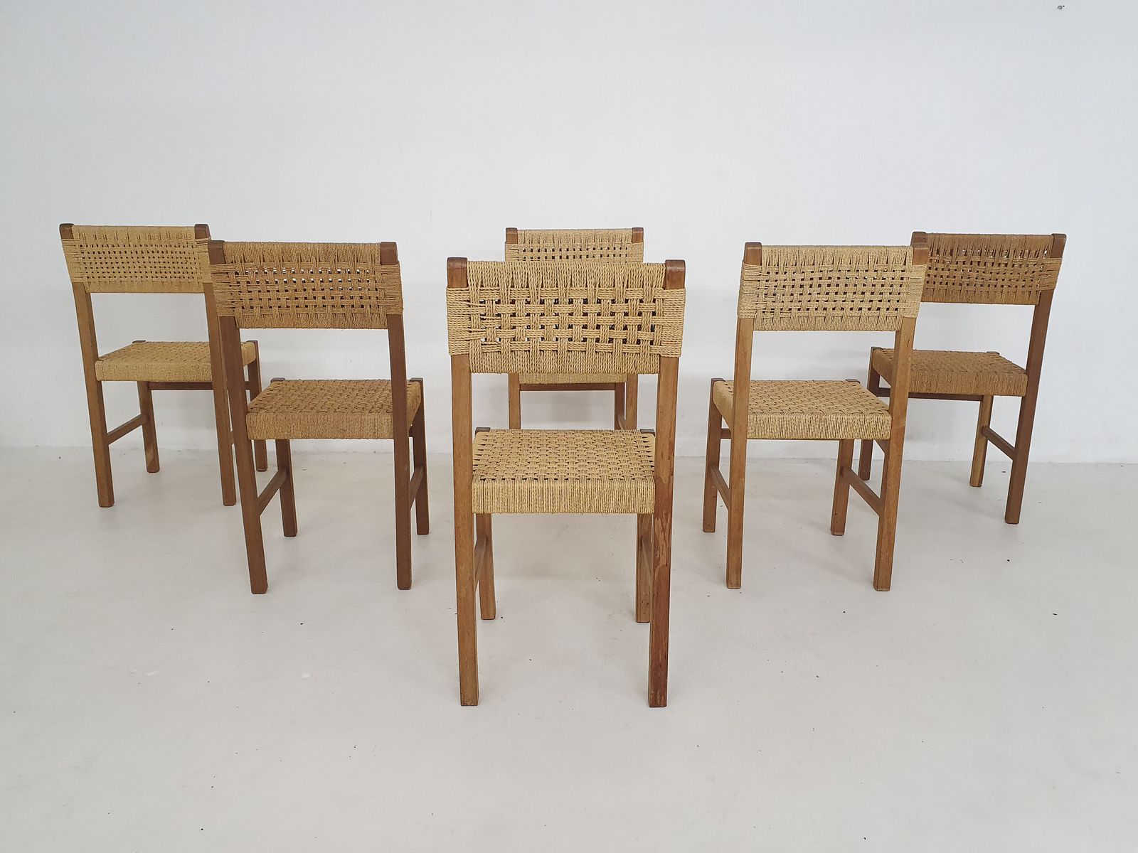 Set Of Six Papercord Dining Chairs, France 1950's photo 2111.0