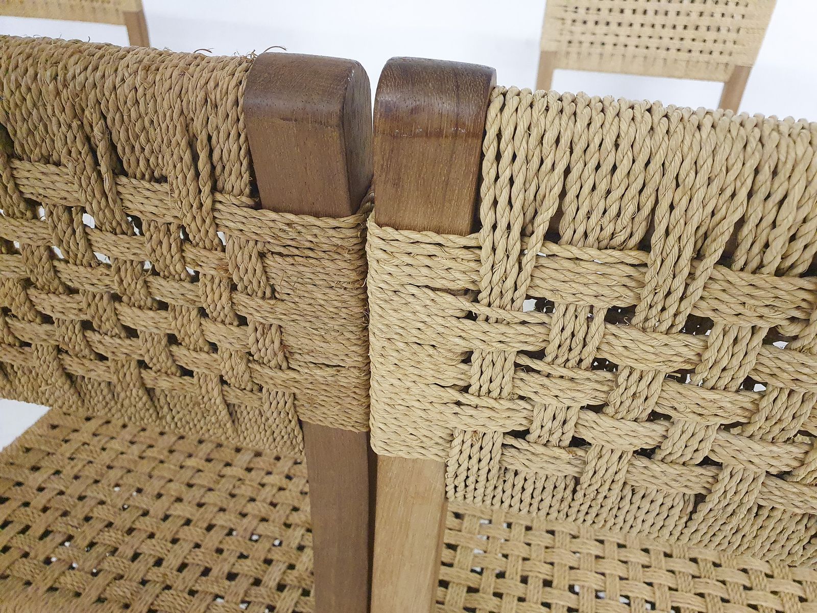 photo furniture Set Of Six Papercord Dining Chairs, France 1950's