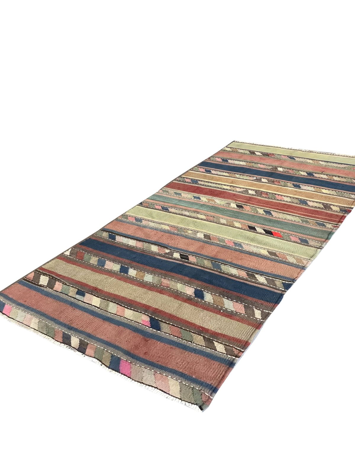 Striped Kilim Runner Rug, Handmade Wool Flatweave Rug 250 X 120 Cm photo for sale