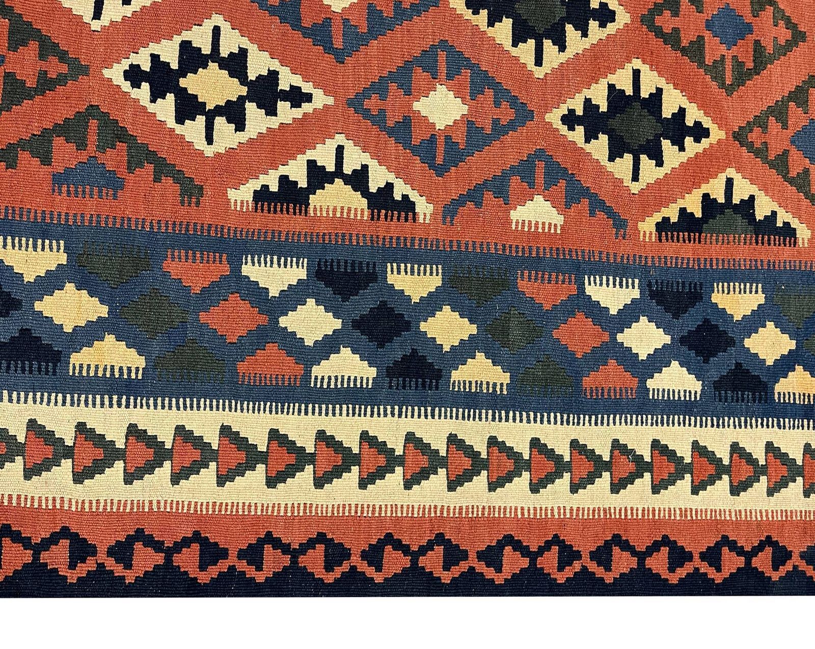 photo for sale Handmade Bedroom Kilim Rug, Wool Flatweave Rust Geometric Carpet 293×210 Cm