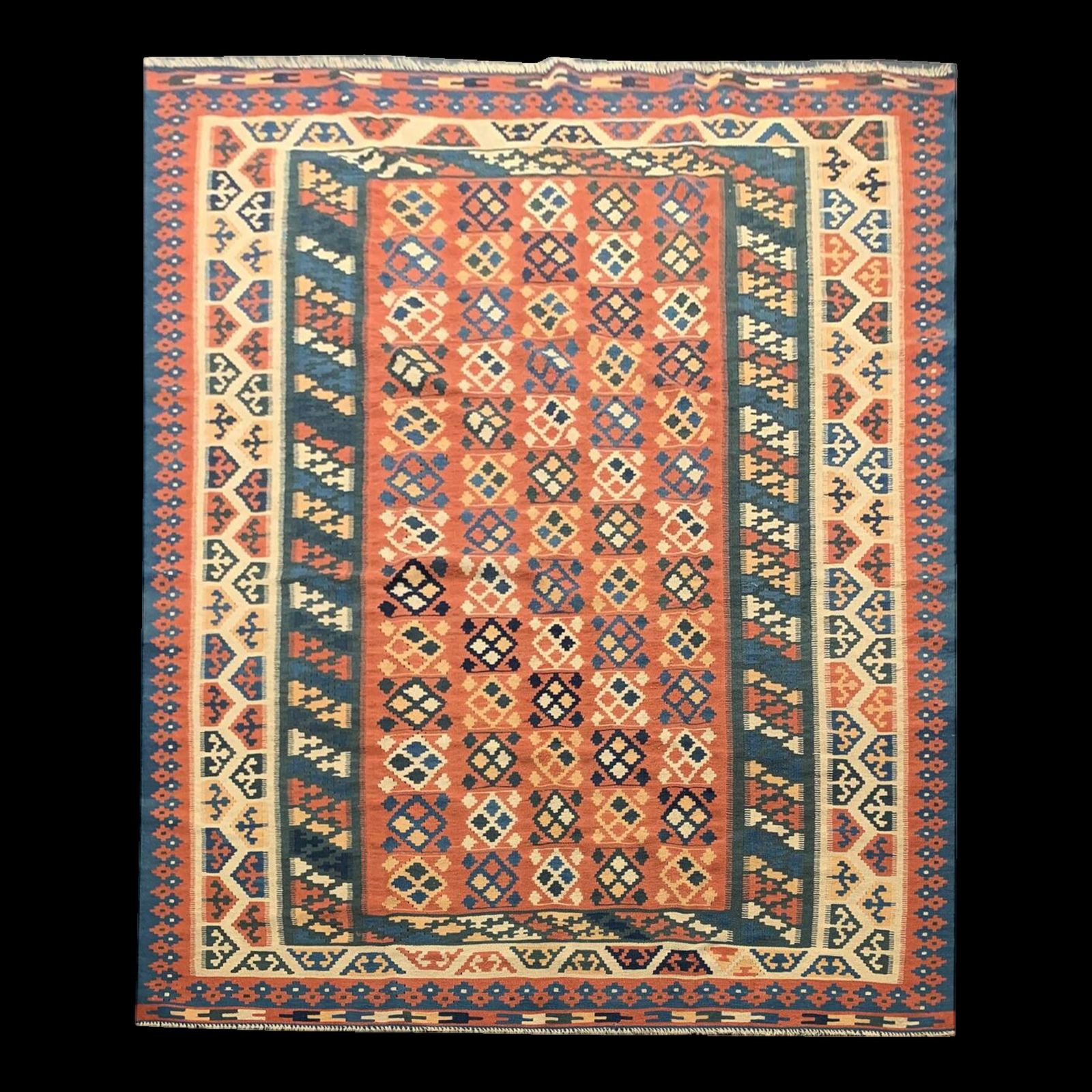 Large Vintage Kilim Rug, Turkish Wool Flatweave Geometric Design 296x212cm