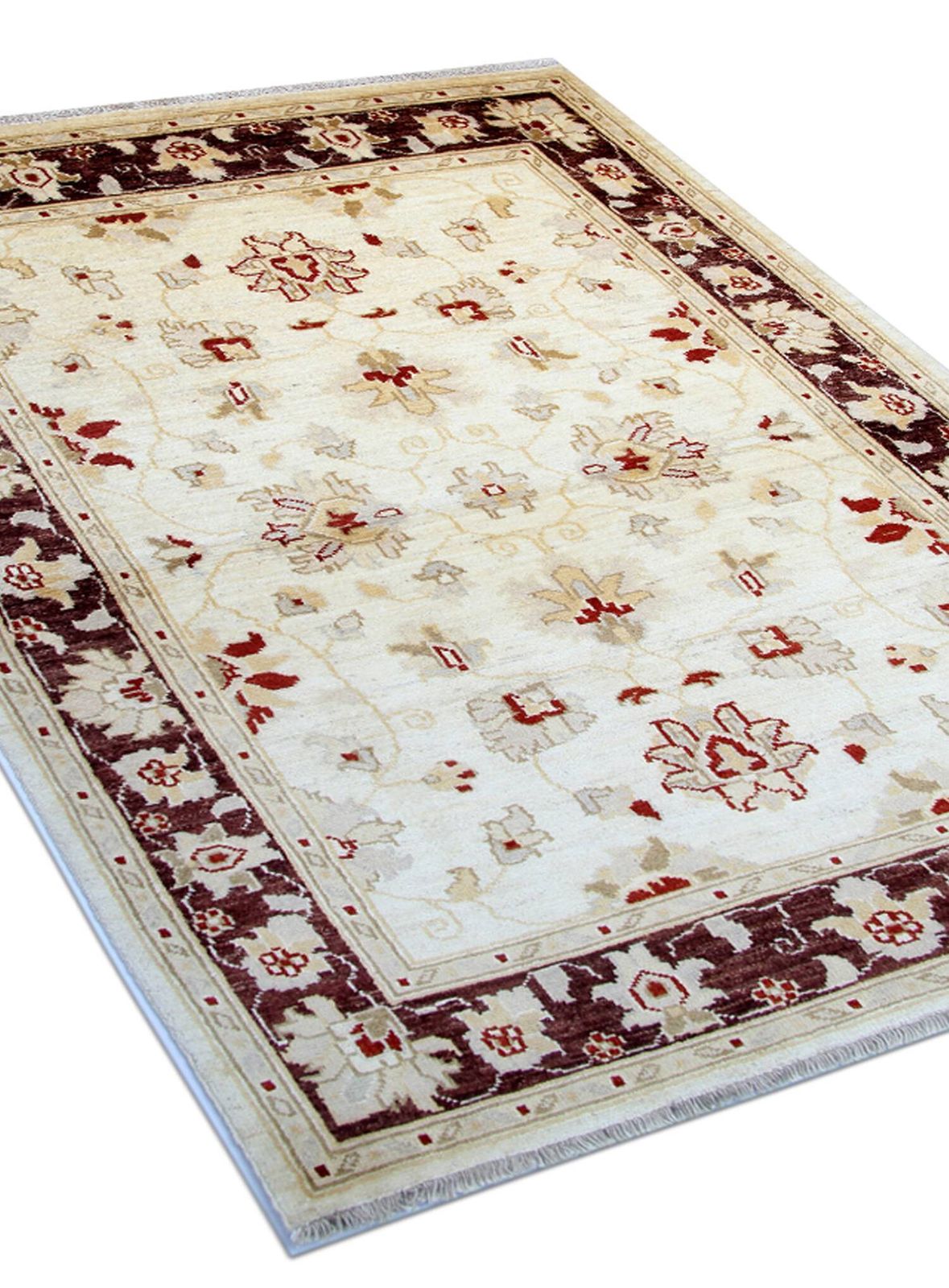photo furniture Beautiful Cream Brown Wool Rug, Floral Oriental Traditional Rug 106x150cm