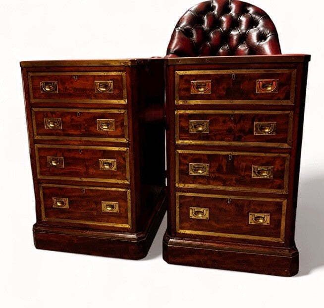 Pair Of Small Victorian Chests Of Drawers, Mahogany & Brass Inlay.