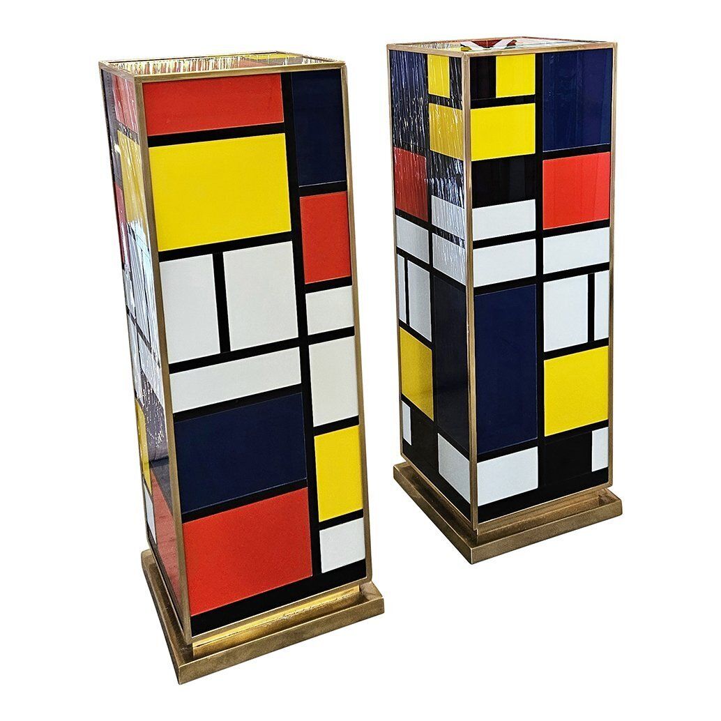 Decorative Columns In Brass And Murano Glass, 1980s, Set Of 2