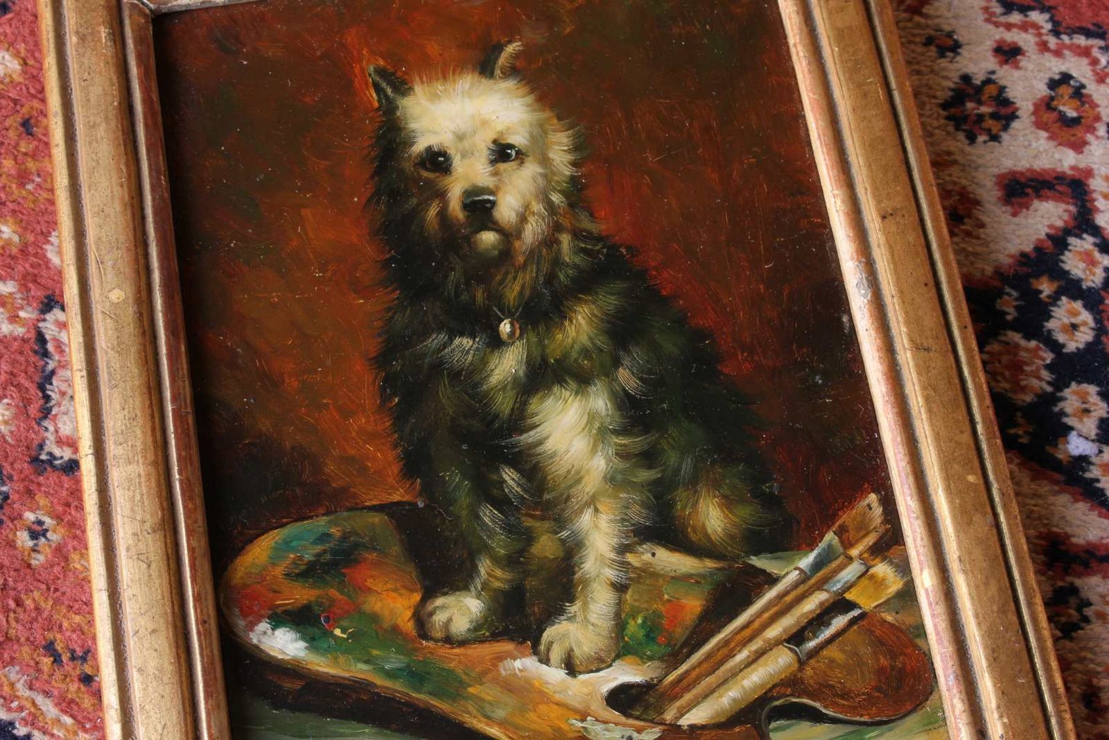 The Artist's Dog Oil Painting. Terrier Portrait. 19th Century Artwork. photo Art