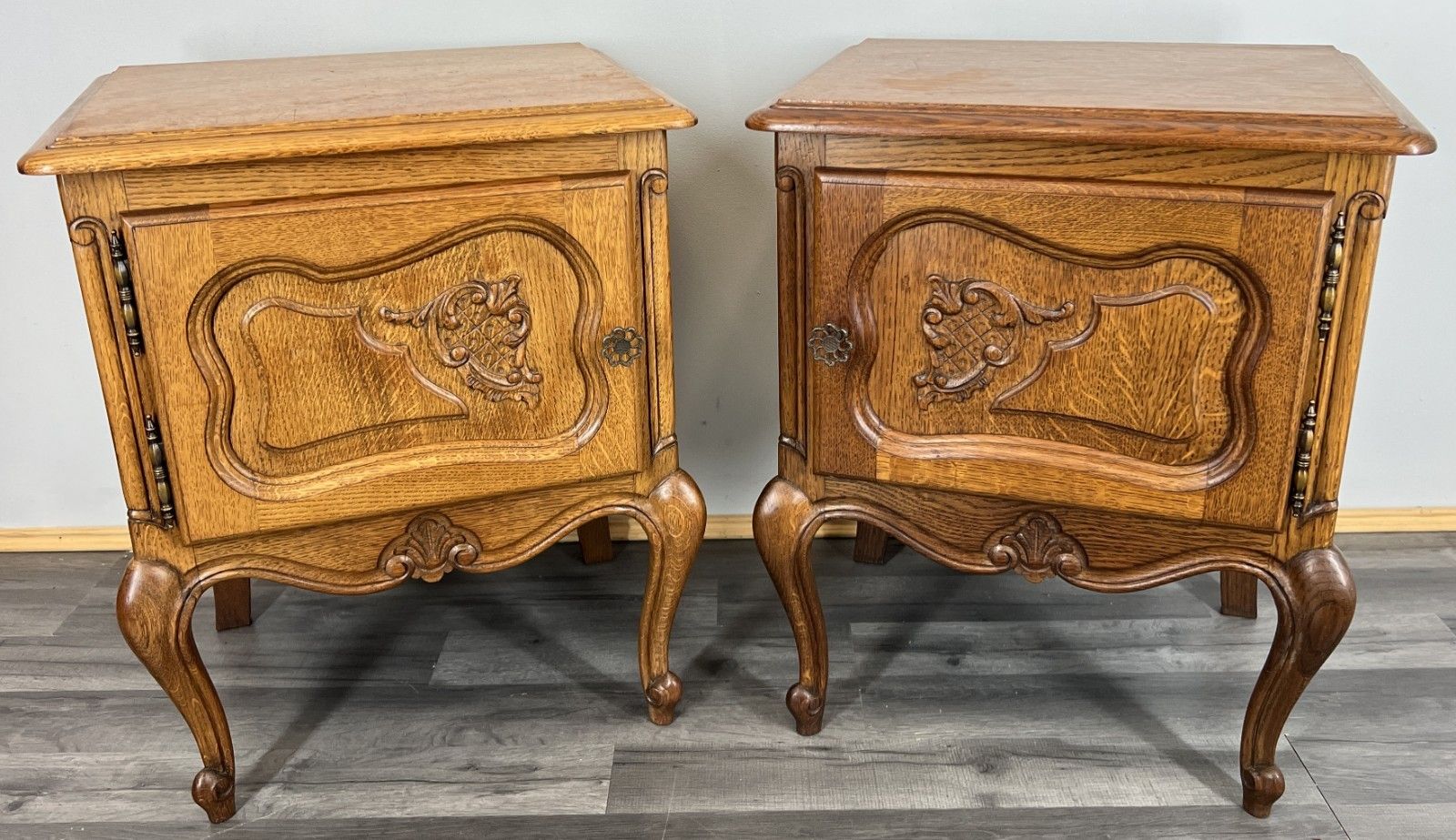 Pair Of Bedside Tables Vintage French Louis  XVI Oak Carved Cabinets Lot 4440 photo furniture
