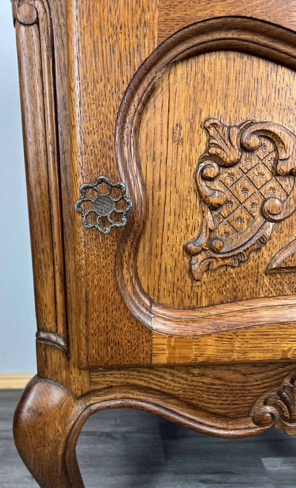 Pair Of Bedside Tables Vintage French Louis  XVI Oak Carved Cabinets Lot 4440 photo vintage