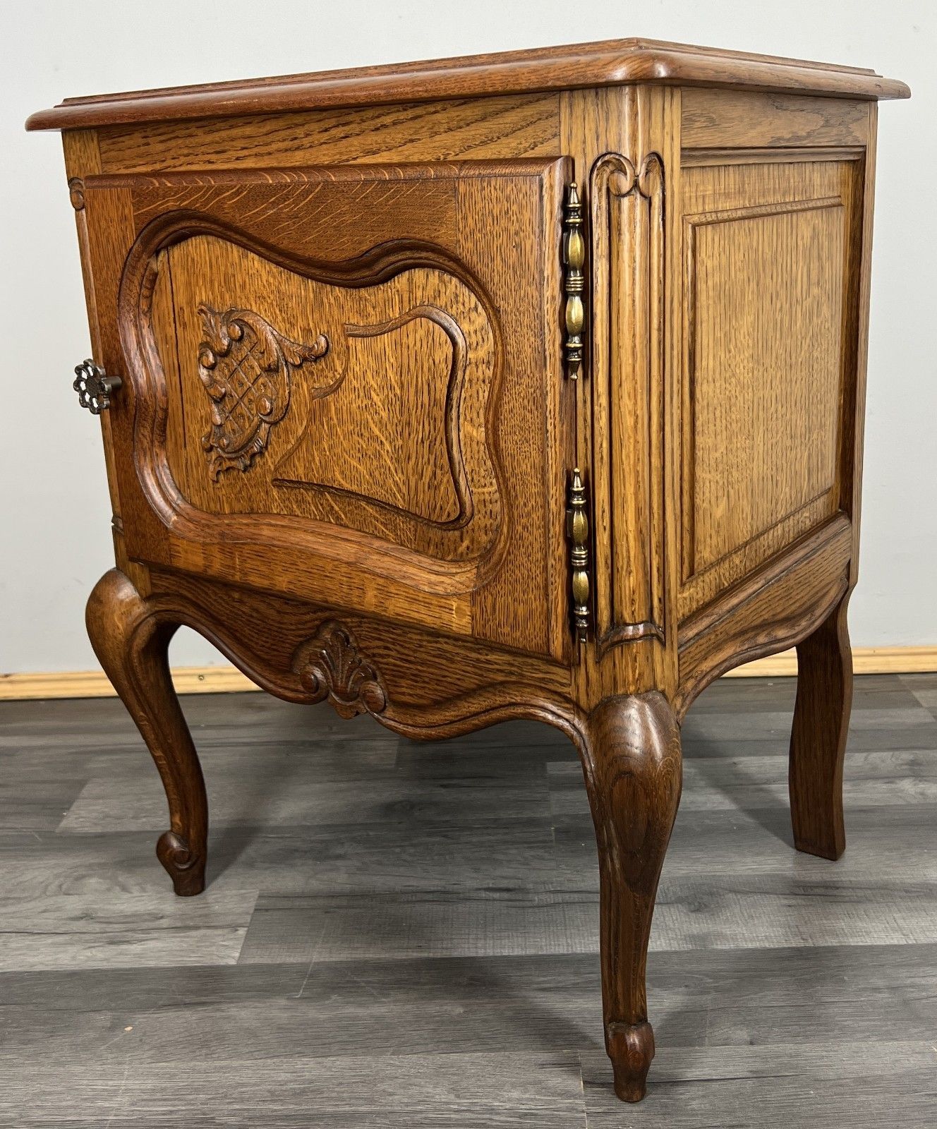 photo for sale Pair Of Bedside Tables Vintage French Louis  XVI Oak Carved Cabinets Lot 4440