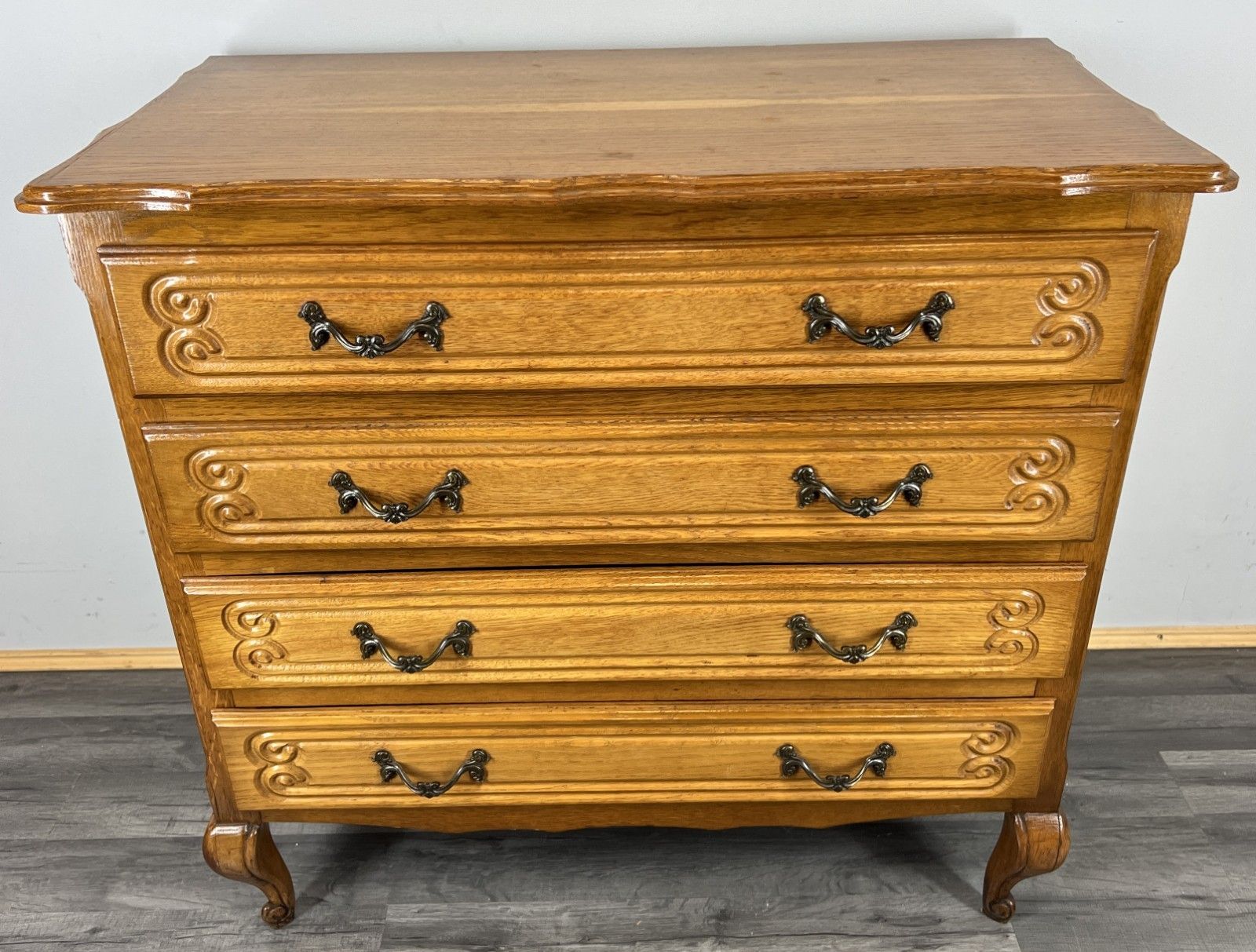 Chest Of Drawers Vintage French Louis Oak Carved 4 Drawers Cabinet Lot 4454